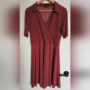Polka Dot Wrap Midi Dress - Red